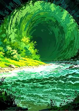 Green Vortex River Landscape