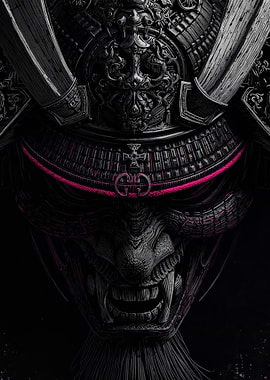 Samurai Warrior Mask with Pink Highlights