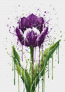Purple Tulip Watercolor Splatter Art