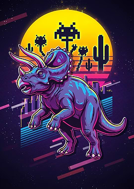 Retro Triceratops Dinosaur Illustration