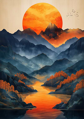 Mountain Landscape with Rising Sun