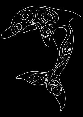 Dolphin Line Art on Black Background