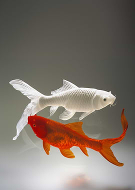Two Koi Fish: White and Orange