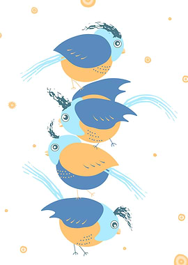 Stacked Cartoon Birds Illustration