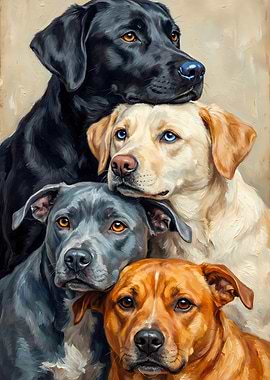 Stacked Dogs Portrait Painting