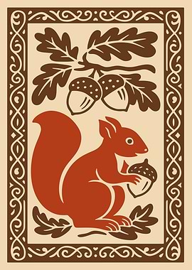 Squirrel and Acorns Decorative Illustration