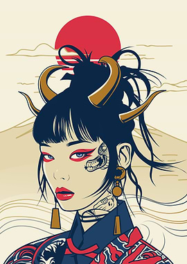 Japanese Oni Girl with Horns