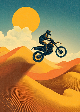 Motocross Rider Jumping in Desert Landscape