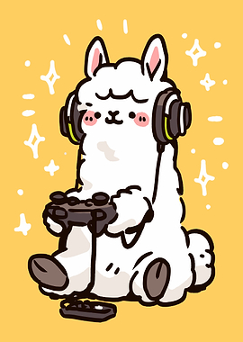 Gamer Llama Cartoon Illustration
