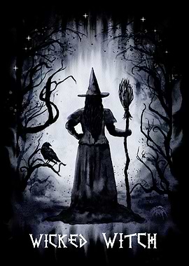 Wicked Witch in Dark Forest Watercolor Painting