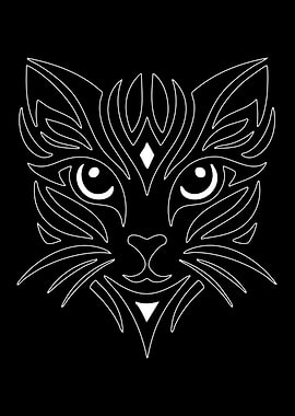 Abstract Cat Face White Outline