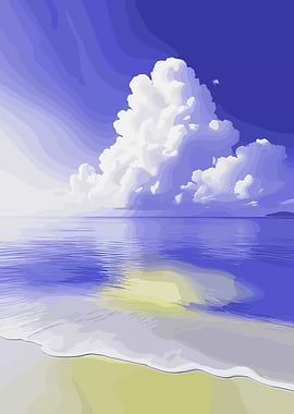 Serene Beach with Clouds and Reflections