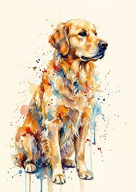 Watercolor Golden Retriever Portrait