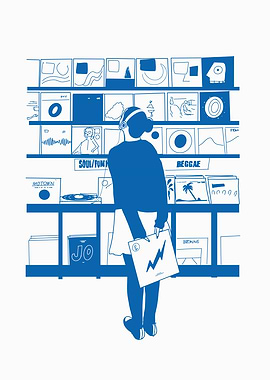 Woman shopping for vinyl records