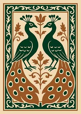 Vintage Art Nouveau Peacock Art – Emerald & Gold Wall Decor