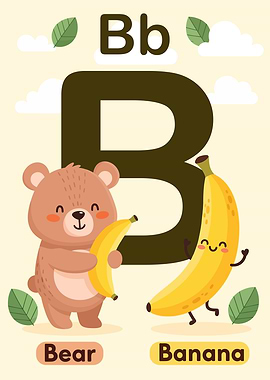 Letter B with Bear and Banana