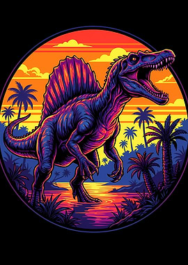 Spinosaurus in Tropical Sunset Illustration