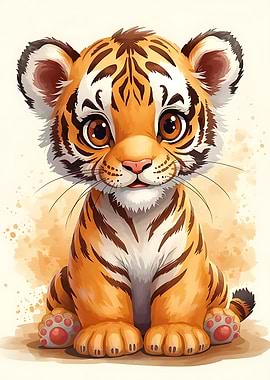 Cute Cartoon Tiger Cub Illustration