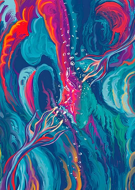 Abstract Underwater Scene with Fish