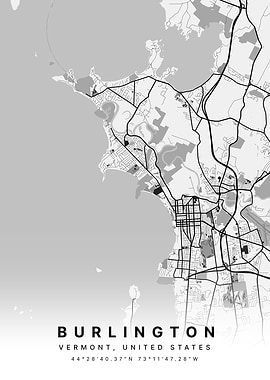Burlington Vermont USA Black and White Map