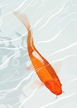 Orange Koi Fish in Water Illustration
