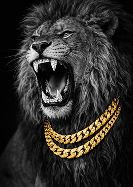 Roaring Lion with Gold Chains