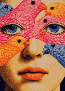 Surreal Portrait with Birds and Eyes
