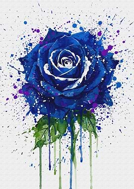 Blue Rose Watercolor Splatter Art