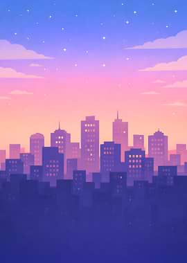 Pastel Cityscape at Dusk