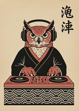 Owl DJ with Headphones and Kimono