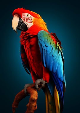 Colorful Macaw Portrait on Branch