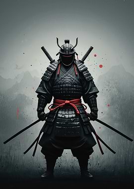 Shadow Samurai: Dark Warrior with Dual Katanas in Black Armor