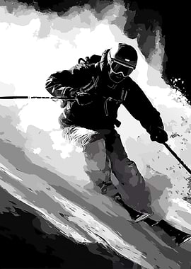 Monochrome Skier in Action