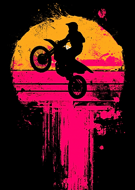 Motocross Silhouette with Retro Sunset