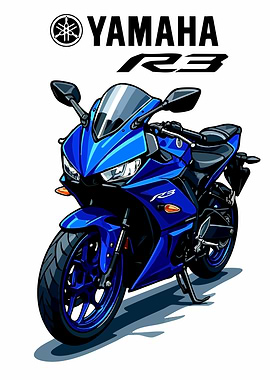 Blue Yamaha R3 Motorcycle Illustration