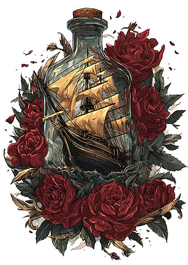 Ship in a Bottle with Roses