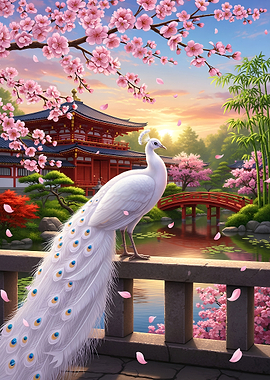 White Peacock in Japanese Garden