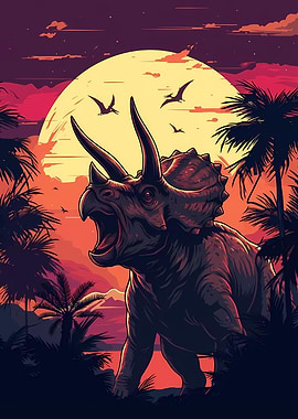 Triceratops in a Prehistoric Landscape