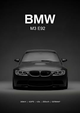 black BMW M3 E92 Car Poster