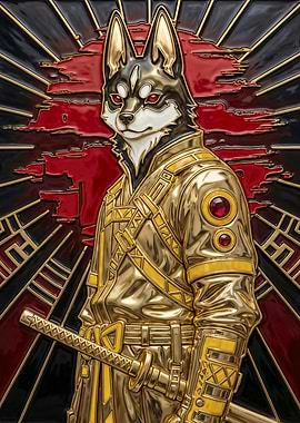 Golden Samurai Wolf Warrior