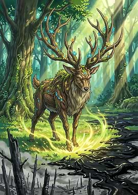 Forest Guardian Deer with Floral Antlers