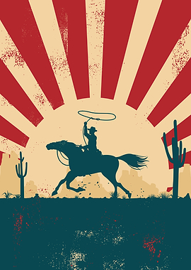 Cowboy Silhouette with Lasso and Horse