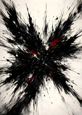 Abstract Black and Red Ink Explosion