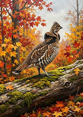 Ruffed Grouse in Autumn Forest Painting
