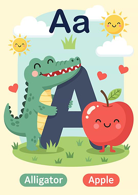Alligator and Apple Alphabet Illustration