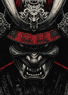 Samurai Warrior Mask Illustration