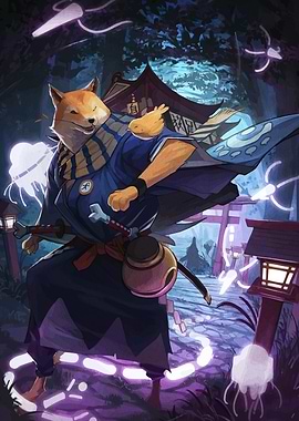 Anthropomorphic Shiba Inu Samurai Illustration