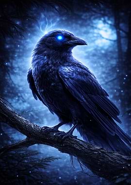 Mystical Raven Perched on Branch