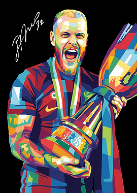 Soccer Player Celebrating with Trophy