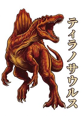 Spinosaurus Illustration with Japanese Text